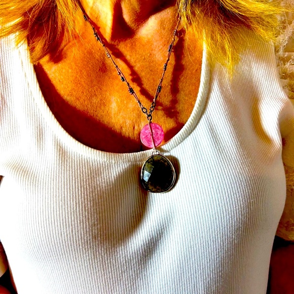 Silpada vintage Rare Elegant Pink and Gray Stone Pendant Necklace - Picture 3 of 5